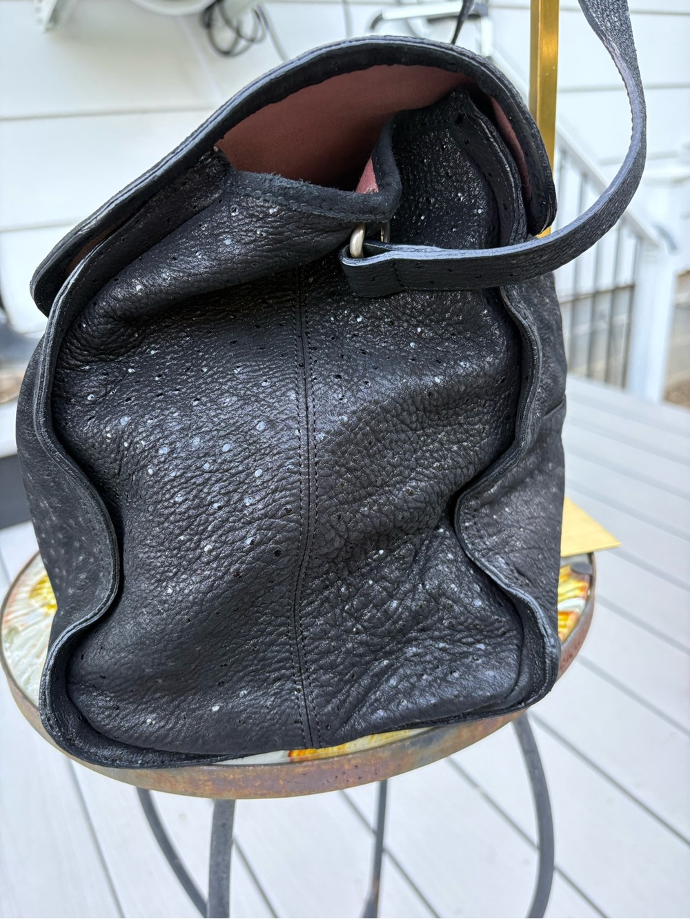See by Chloé Vintage Black Ostrich-Embossed Leather Satchel Messenger Bag - Picture 5 of 13